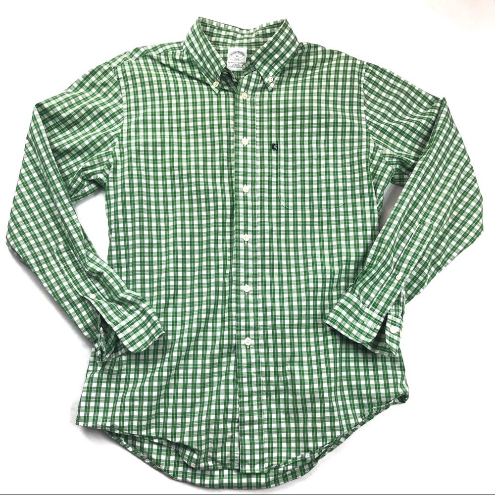 Brooks Brothers Slim Fit Green Plaid Button Up M - Picture 1 of 5